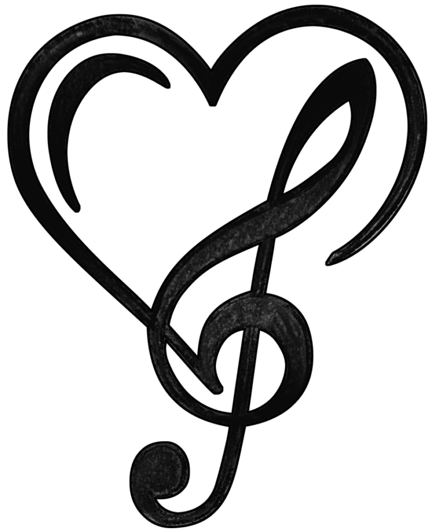 Heart-shaped treble clef musical symbol design.