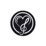 Heart and treble clef in a circle.